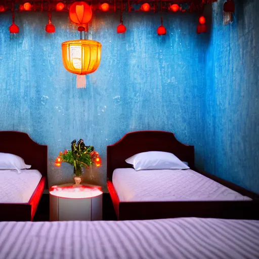 Prompt: two beds on a date in china, long shot, digital art, detailed, bokeh, depth of field, glows,