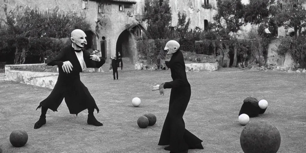 Image similar to nosferatu is playing petanque balls in south of france