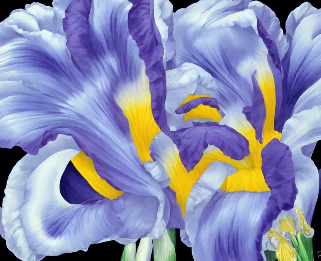 Prompt: beautiful matte airbrush of a glossy big iris on a white background, inspired by 8 0's airbrush illustrations, art by pater sato