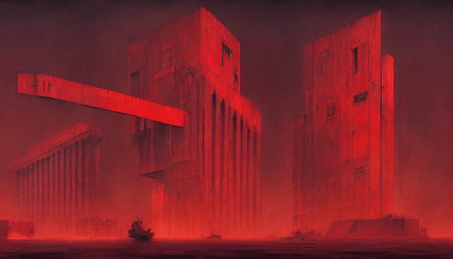 Prompt: only with red, soviet communism horror brutalist architecture apocalyptic with soviet flag, crowd cheering, in the style of beksinski and rodcenko and yue minjun and cory loftis, intricate and epic composition, red by caravaggio, highly detailed, masterpiece, red light, artstation, art nouveau