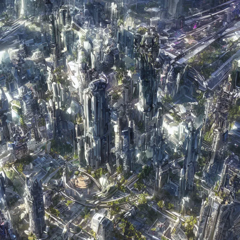 Image similar to highly detailed arcology city in a utopian future, digital art, cinematic shot