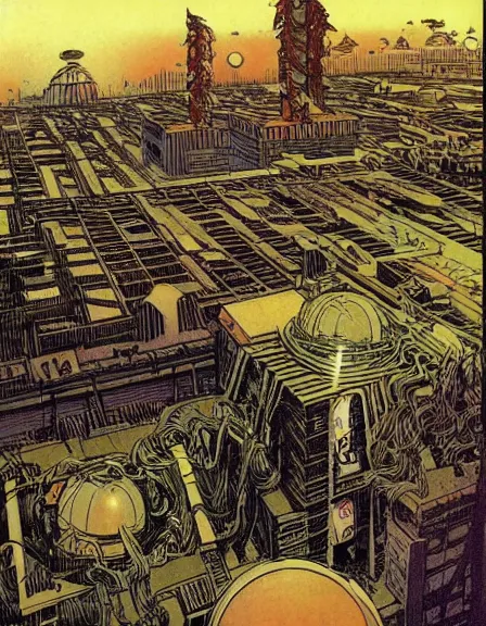 Prompt: comic book page, solarpunk utopia, by Luc Schuiten