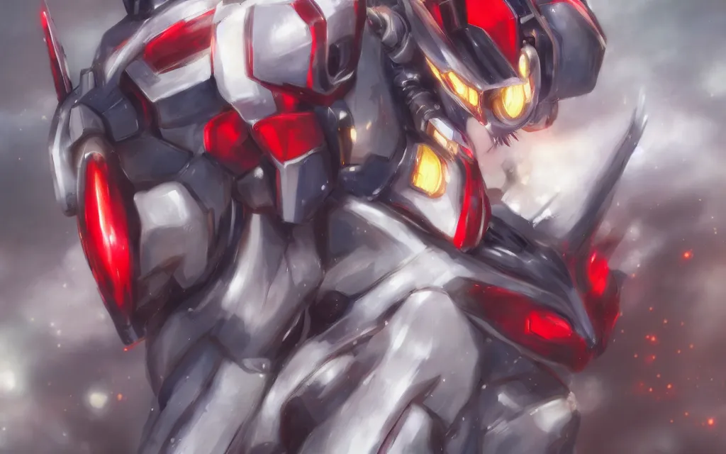 Image similar to A realistic anime portrait of a Gundam with glowing red eyes, digital painting, by Stanley Artgerm Lau, Sakimichan, WLOP and Rossdraws, digtial painting, trending on ArtStation, SFW version