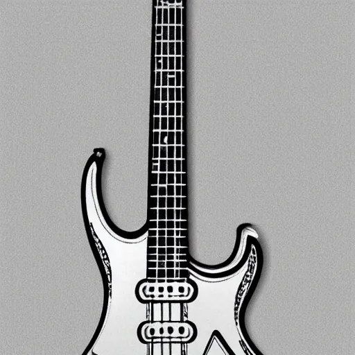 Prompt: a detailed design drawings of a retro minimalist electric guitar