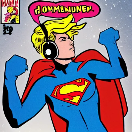 Image similar to A comic book cover of a superhero wearing headphones