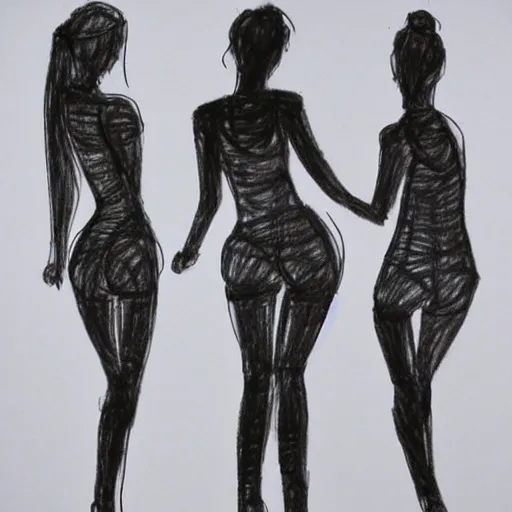 Image similar to forces girls. three - dimensional drawing made with horizontal lines with a pen