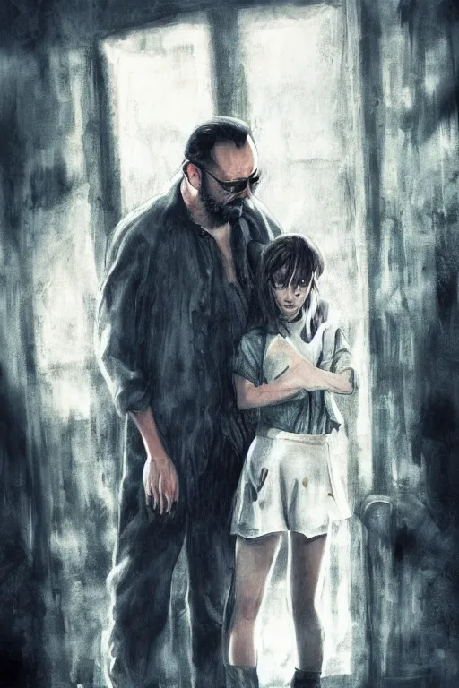 Image similar to Emma Watson and Jean Reno in Leon The Professional, movie poster, digital art