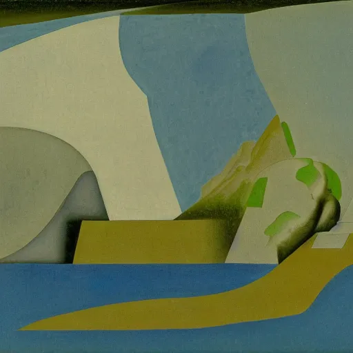 Image similar to painting of a lush natural scene on an alien planet by el lissitzky. beautiful landscape. weird vegetation. cliffs and water.