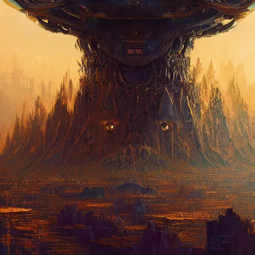 Image similar to artstation concept of an alien empire, bright colorful, gold, hyperdetailed, artstation trending, world renowned artists, worth1000.com, historic artworks society, antique renewel, cgsociety, by greg rutkowski, by Gustave Dore, Deviantart