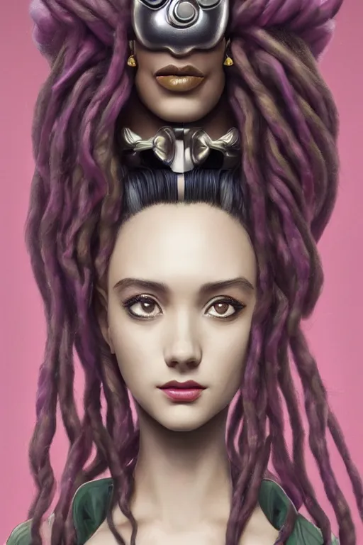 Prompt: vaporwave!!, an elegant sophisticated kawaii queen with long wild dreads, straight on, by artgerm, jamie hewlett, tom bagshaw, gerald brom, 4 k, smooth, hd, substance designer render, full body character concept art, 2 point studio lighting,