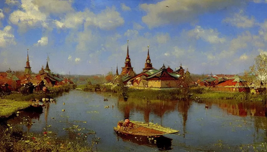 Image similar to matte painting of a beautiful russian village, by ilya repin,