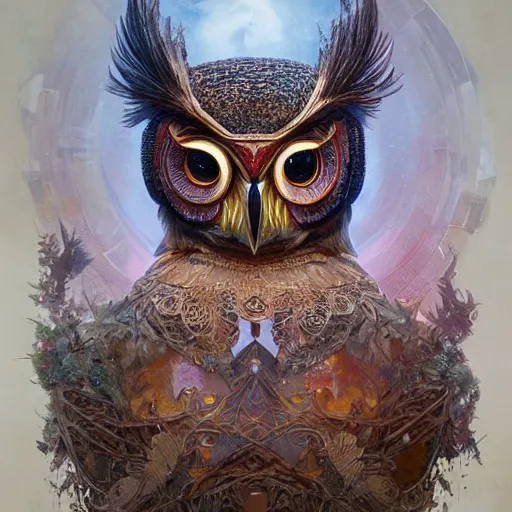 Image similar to a ultradetailed beautiful concept art of a an intricate wooden mask of an owl painted with beautiful colors, but the mask seems to hide some dark secret, intricate, concept art, high resolution 4 k, by tom bagshaw, greg rutkowski, charli bowater and artgeem