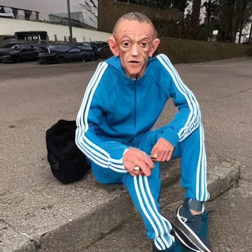 Image similar to gollum smokes cig in adidas tracksuit