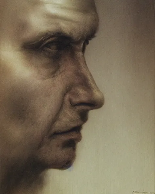 Prompt: Christian Ricci, portrait, close-up, deep focus, in the style of Zdzislaw Beksinski