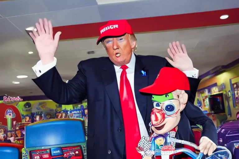 Image similar to donald trump at chuck e cheese