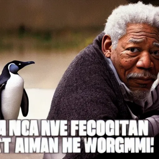 Prompt: a penguin narrating a Morgan Freeman movie for once, high definition