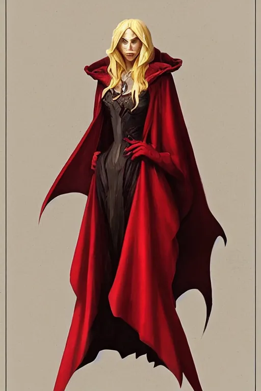 Image similar to nosferatu princess, wearing a red cloak, blonde hair, highly detailed, digital painting, artstation, concept art, smooth, sharp focus, illustration, art by artgerm and greg rutkowski and alphonse mucha and andrei riabovitchev