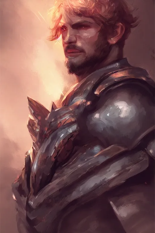 Prompt: a portrait of a strong male fantasy warrior, by Ross Tran