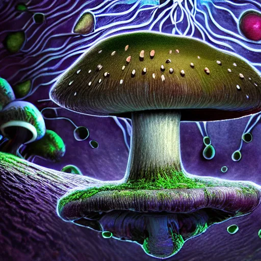 Image similar to mushroom mind trip real life, 8 k, 4 k uhd, realistic, hyper realistic, super detailed, very detailed, detailed