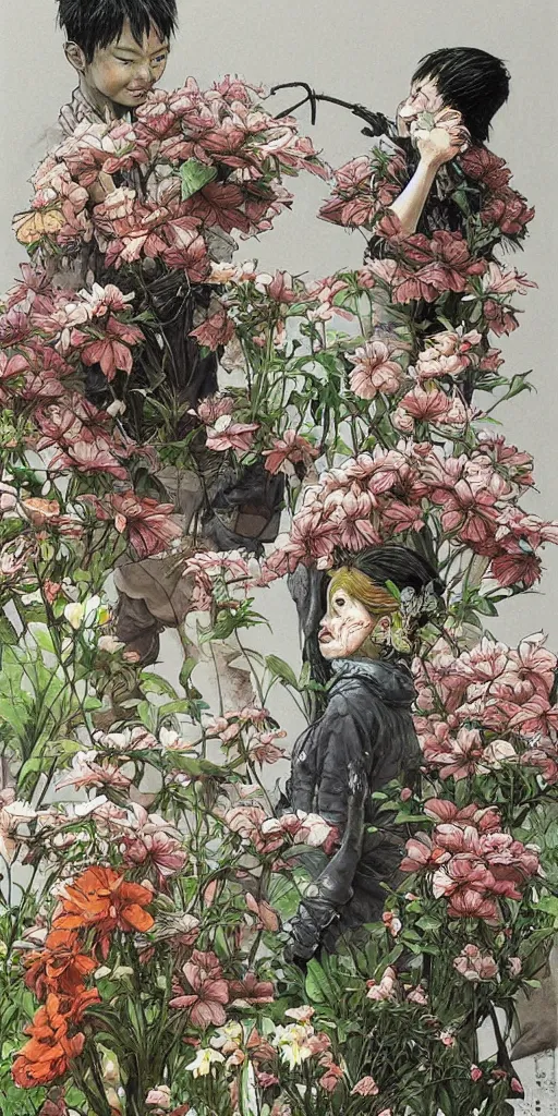 Image similar to oil painting scene from blooming gardeners by kim jung gi