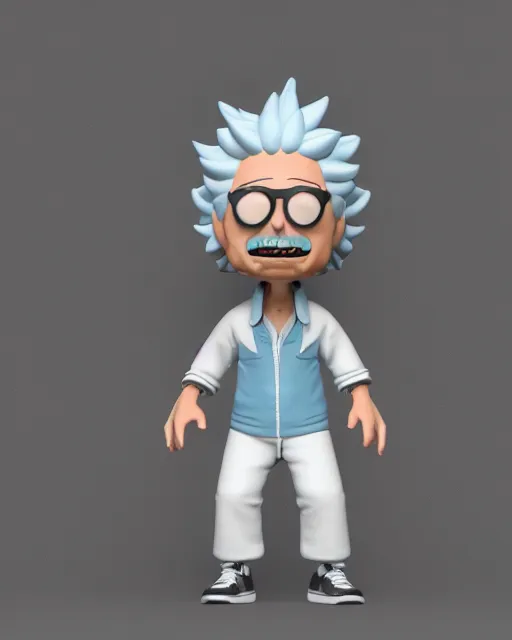 Prompt: full body 3d render of Rick Sanchez as a funko pop, studio lighting, white background, blender, trending on artstation, 8k, highly detailed