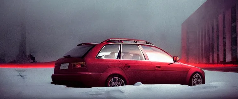 Image similar to Audi A4 B6 Avant (2002), a gritty neo-noir, dramatic lighting, cinematic, eerie person, death, homicide, homicide in the snow, gunshots, establishing shot, extremely high detail, photorealistic, red mist, arson, burning city, cinematic lighting, artstation, by simon stalenhag, Max Payne (PC) (2001) winter New York at night, In the style of Max Payne 1 graphic novel, flashing lights, Poets of the Fall - Late Goodbye