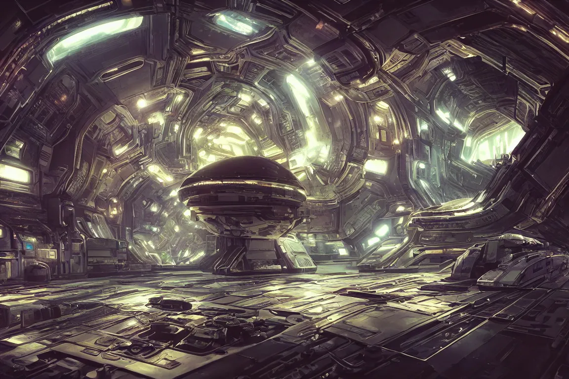 Prompt: artistic composition, rich colors, high contrast hyperreal deep space transhumanism station inspired by submarine, star citizen, oblivion, the expanse, mandelbulb, high tech, volumetric lighting
