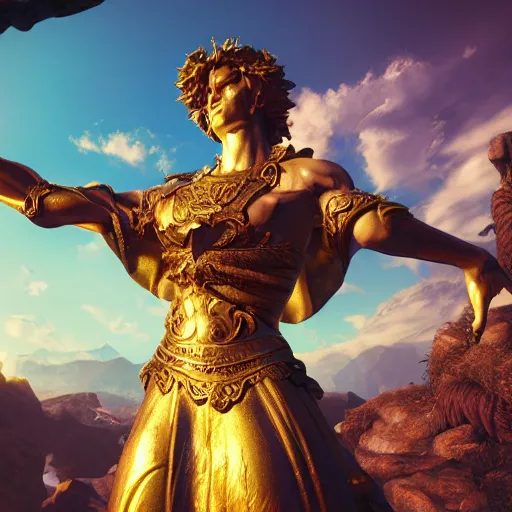 Image similar to Triumphant Ornate Figure of Power and Glory perfection glorious holy high heavens Overwhelmingly beautiful Nature detailed life Iridescent holographic Afterlife God HDR 8K Unreal Engine detailed Scenery Depth of field Vray