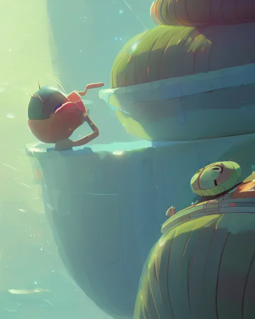 Image similar to a giant caterpillar taking a bath, cory loftis, james gilleard, atey ghailan, makoto shinkai, goro fujita, character art, rim light, exquisite lighting, clear focus, very coherent, plain background, soft painting