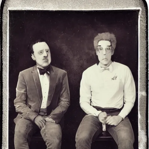 Image similar to tintype photo of rick and morty