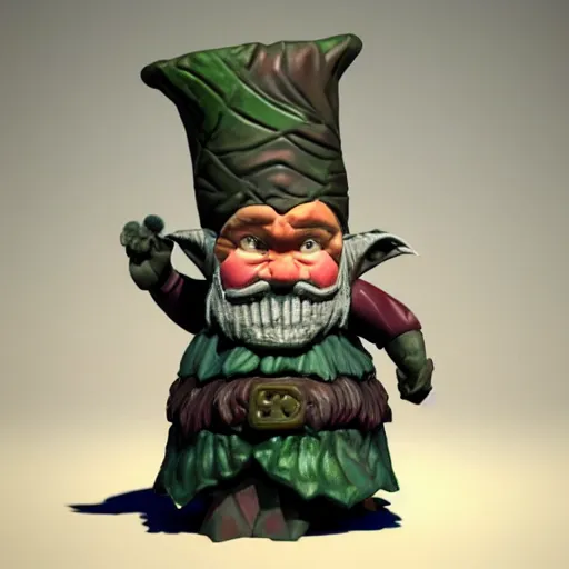 Prompt: mean looking gnome. Cruel grin. Threatening. 3d render. Fantasy. Detailed face.