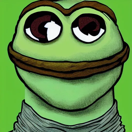 Prompt: pepe the frog by glenn fabry, iridescent - h 6 4 0