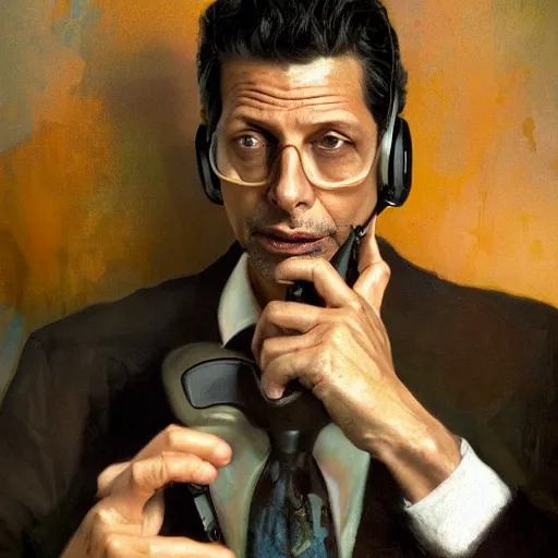 Prompt: hyperrealistic portrait of a man as jeff goldblum making a telephone noir call by jeremy mann and alphonse mucha, fantasy art, photo realistic, dynamic lighting, artstation, poster, volumetric lighting, very detailed faces, 4 k, award winning