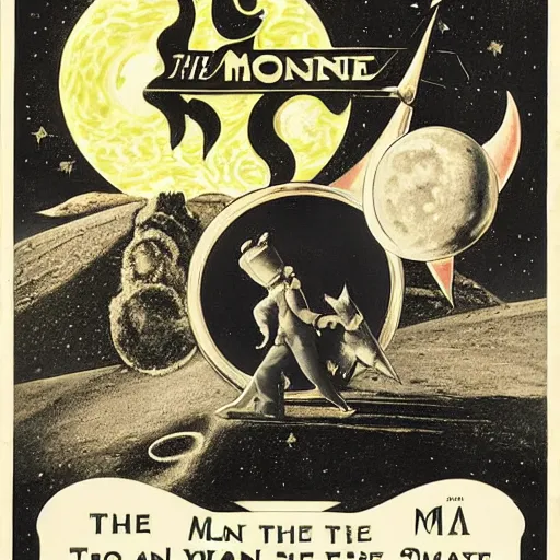 Prompt: the man in the moon is struck by a spacecraft in the 1 9 0 2 fantasy film le voyage dans la lune. detailed. - w 1 0 8 0 - h 1 0 8 0