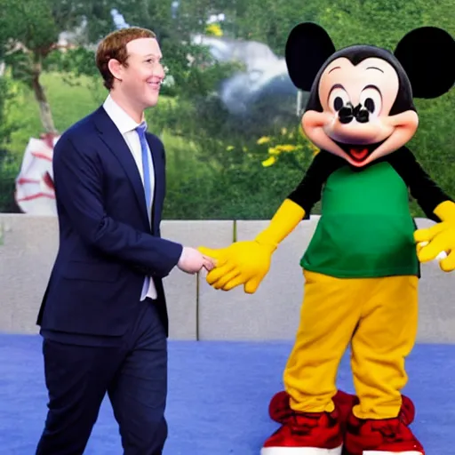 Image similar to Mark Zuckerberg happy to meet Mickey