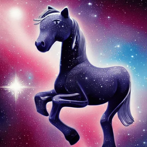 Prompt: a blue horse in space