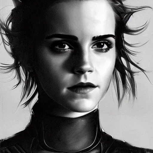 Prompt: close up of emma watson in full leather armor, cinematographic shot, by daniel f. gerhartz