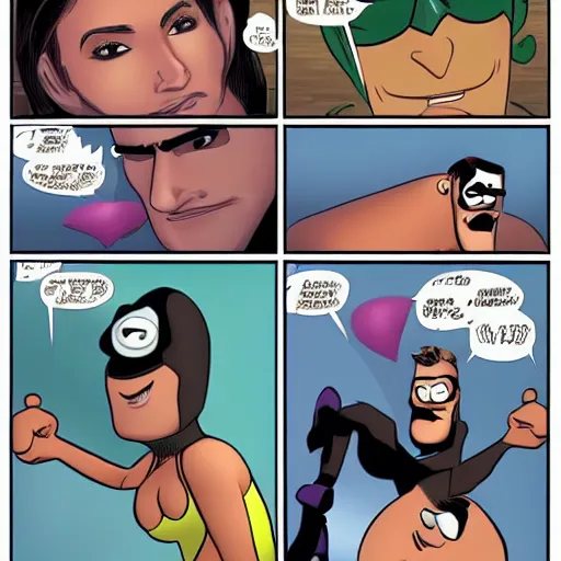 Image similar to mia khalifa comic with mr incredible