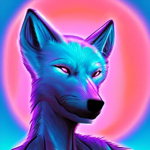 Image similar to a chill synthwave wolf character, digital painting, synthwave, vivid, furaffinity, furry, furry fandom