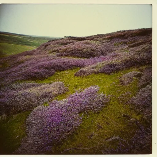 Image similar to polaroid photo of a sea serpent in the heather on the north yorkshire moors