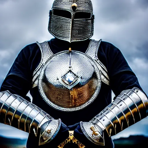 Image similar to photo of a real-life beautiful warrior with diamond encrusted armour