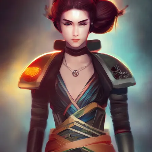 Prompt: Young cyberpunk samurai lady holding a sword, digital painting, anime style, Artstation, by Artgerm