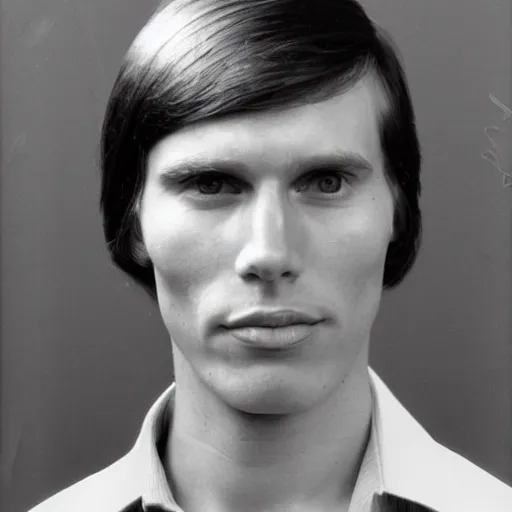 Image similar to A photograph portrait of Jerma985 with short-medium length hair a combover wearing early 1970s menswear in the early 1970s, taken in the early 1970s, grainy, taken on a 1970s Polaroid Camera, realistic, hyperrealistic, very realistic, highly detailed, very detailed, extremely detailed, detailed, digital art, trending on artstation, colorized photo