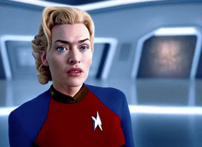 Prompt: film still of kate winslet as seven of nine in star trek voyager