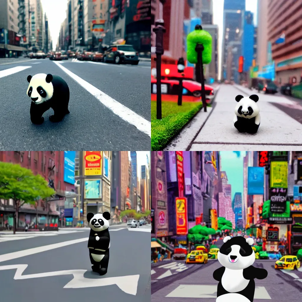 Prompt: Panda walking down a New York City street, claymation art style