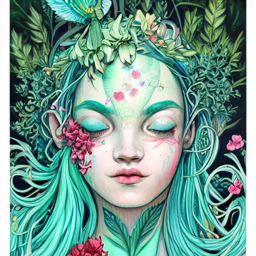 Image similar to goddess of plant medicine art by james jean and art by loish highly detailed painting trending on arstation vivid colors earth spirit