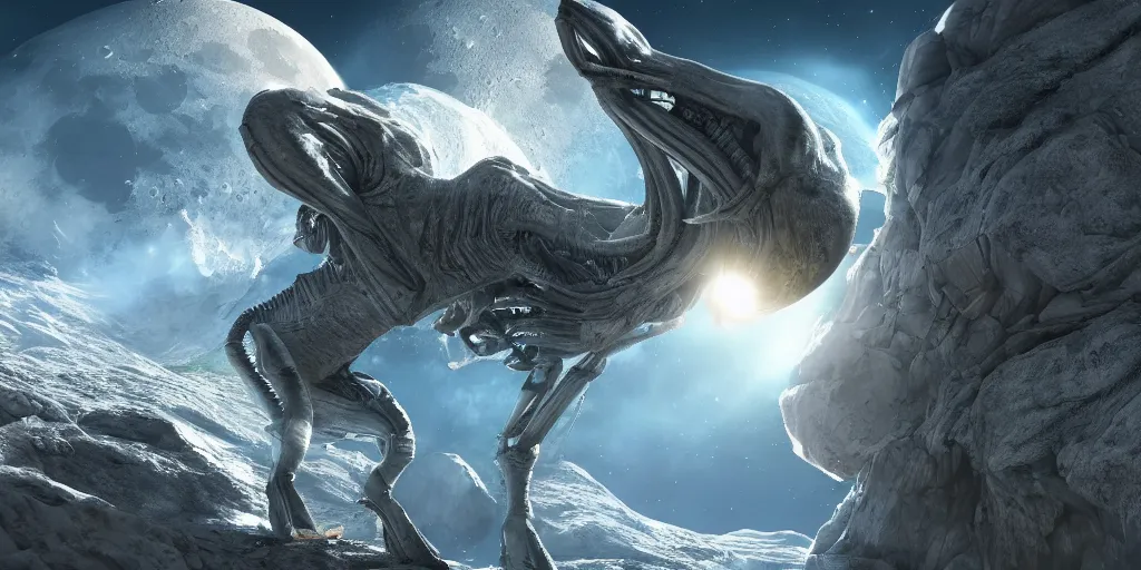 Image similar to moon space enviroment with a alien cutes creatures , unreal 5, hyperrealistic, realistic, photorealistic, dynamic lighting, highly detailed, cinematic landscape, studio landscape, studio lighting