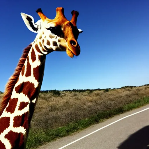 Image similar to giraffe driving a bus