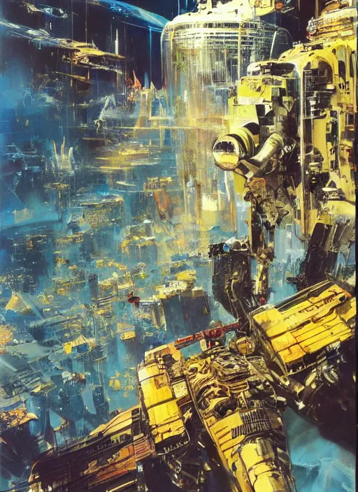 Prompt: spacious bg. simple. masterpiece book cover illustration by the great famous sci - fi artist john berkey.