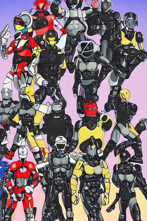 Prompt: robot ninja mask helmet metal gear solid snake pose training suit swat heros lisa frank chaykin howard and campion pascale and cooke darwyn and davis jack